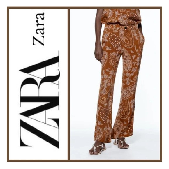 Zara set - tank & pants bandana print. L top, XL pants‎ Brown Pockets Cupro - Picture 5 of 16